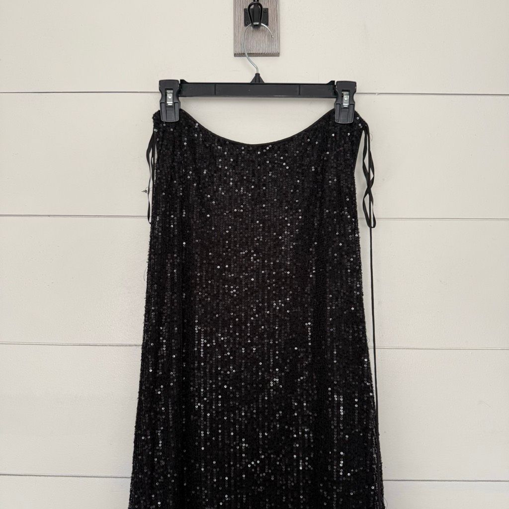 Ieena For Mac Duggal Women’s 16 Black Sequin Tie Back Gown Maxi Dress
